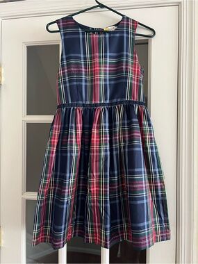 Girls Navy Plaid Sleeveless Party Dress with Red and Green Stripes
